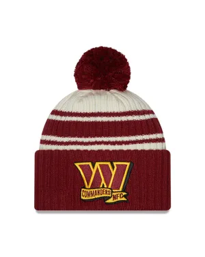 Washington Commanders New Era 2022 Sideline - Sport Cuffed Pom Knit Hat - Cream/Red