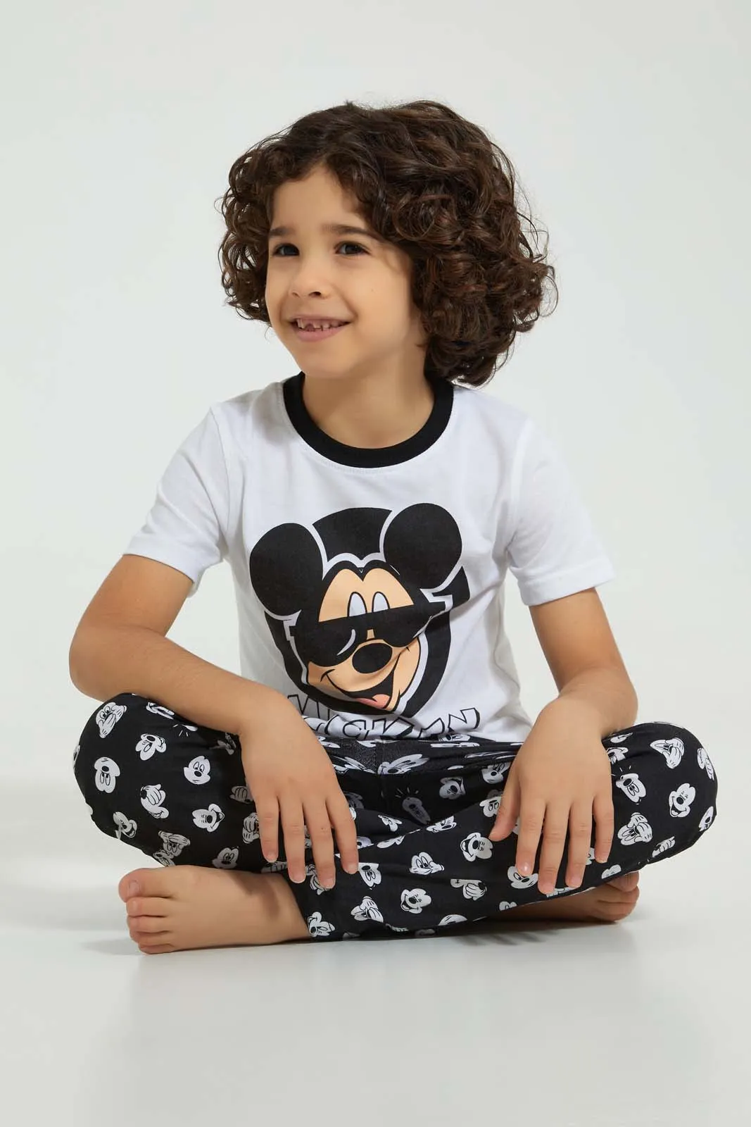 White And Black Mickey Pyjama Set (2 Piece)