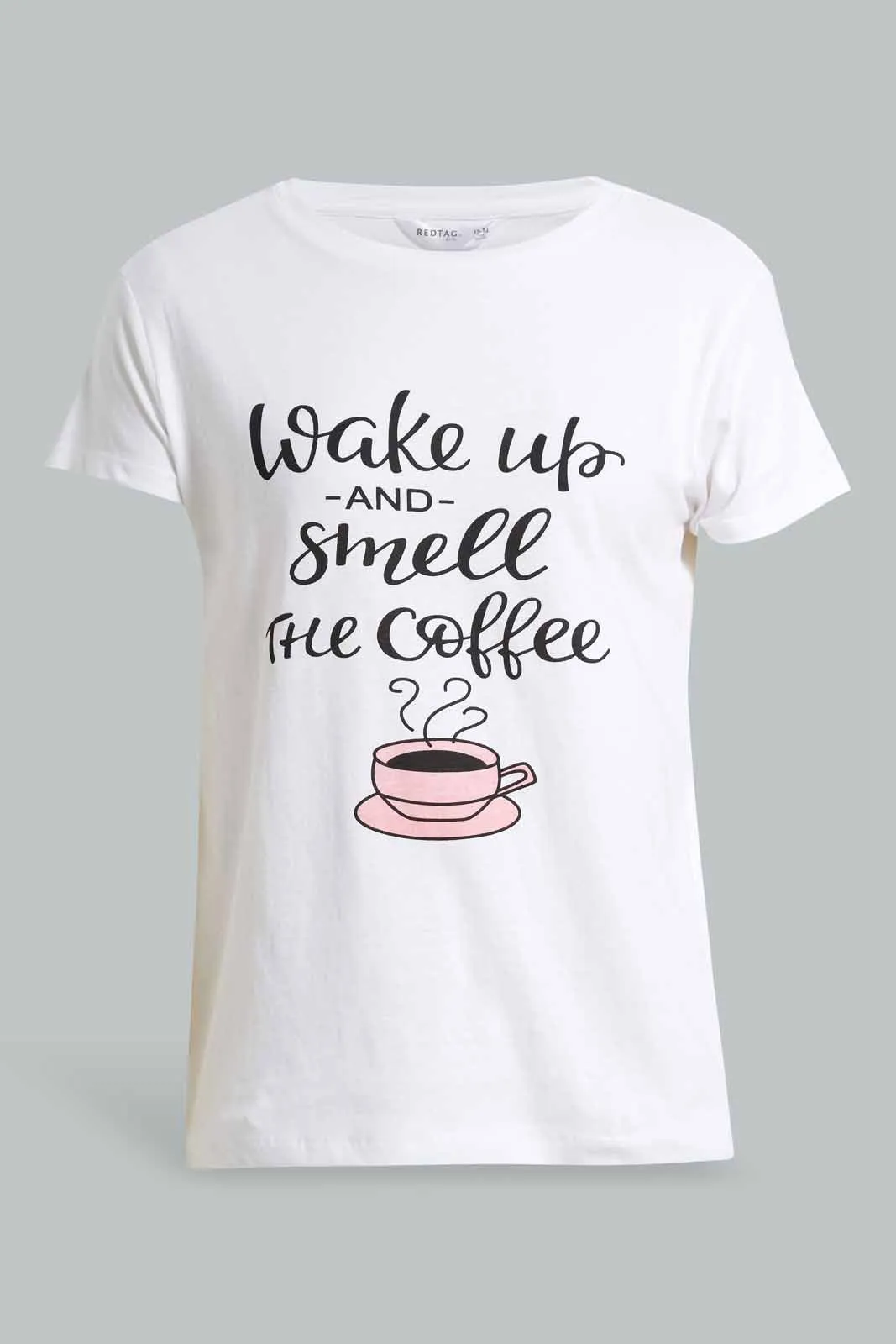 White And Pink Coffee Pyjama Set For Senior Girls (2 Piece)