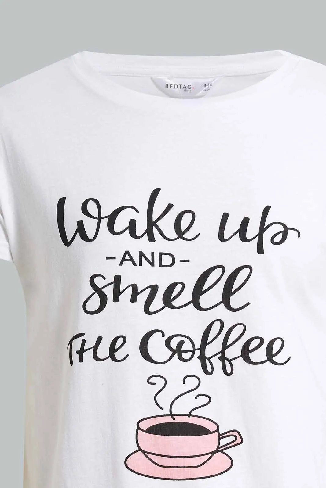 White And Pink Coffee Pyjama Set For Senior Girls (2 Piece)