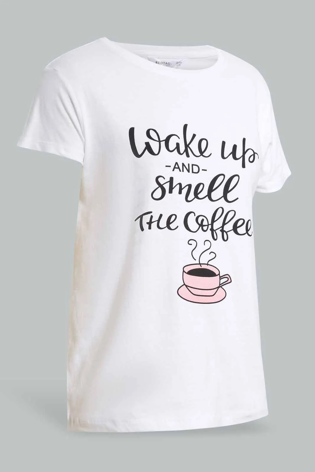White And Pink Coffee Pyjama Set For Senior Girls (2 Piece)