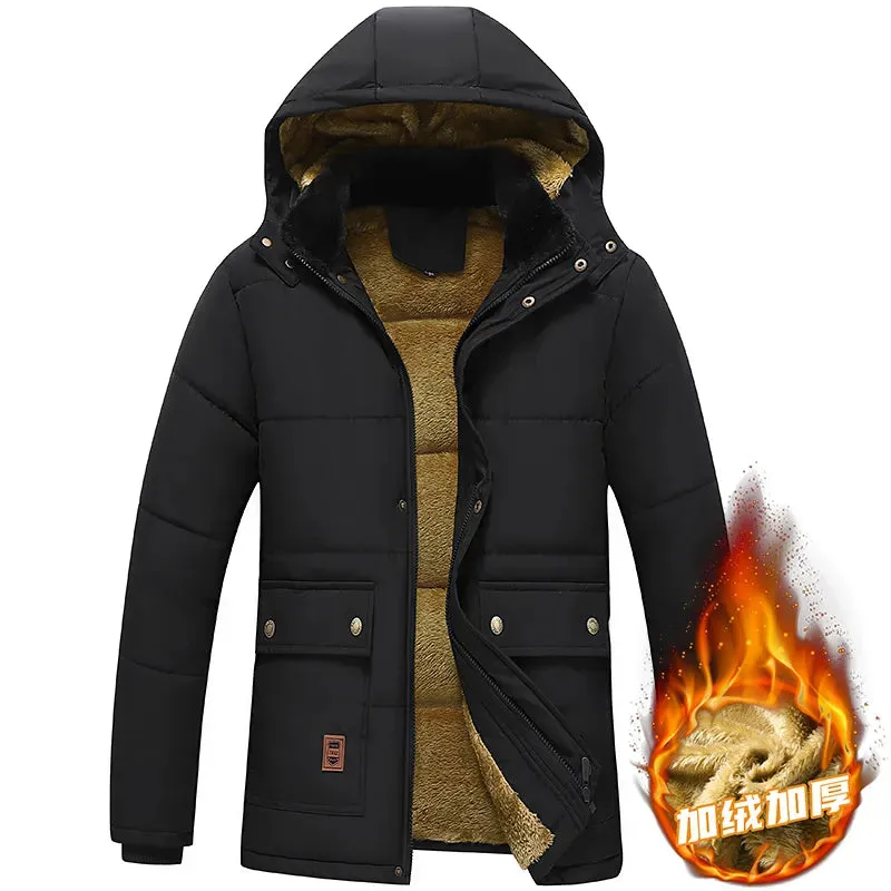 Winter New Warm Thick Fleece Parkas Men Waterproof Hooded Fur Collar Parka Jacket Coat Men Autumn Fashion Casual Parkas Men