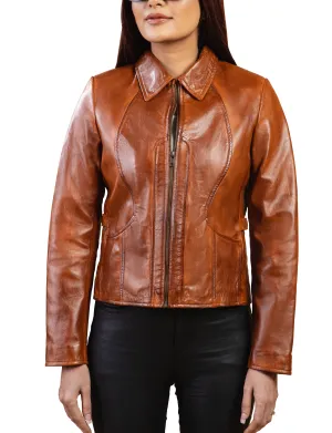 Woman Real Leather Tan Brown Lambskin Leather Jacket