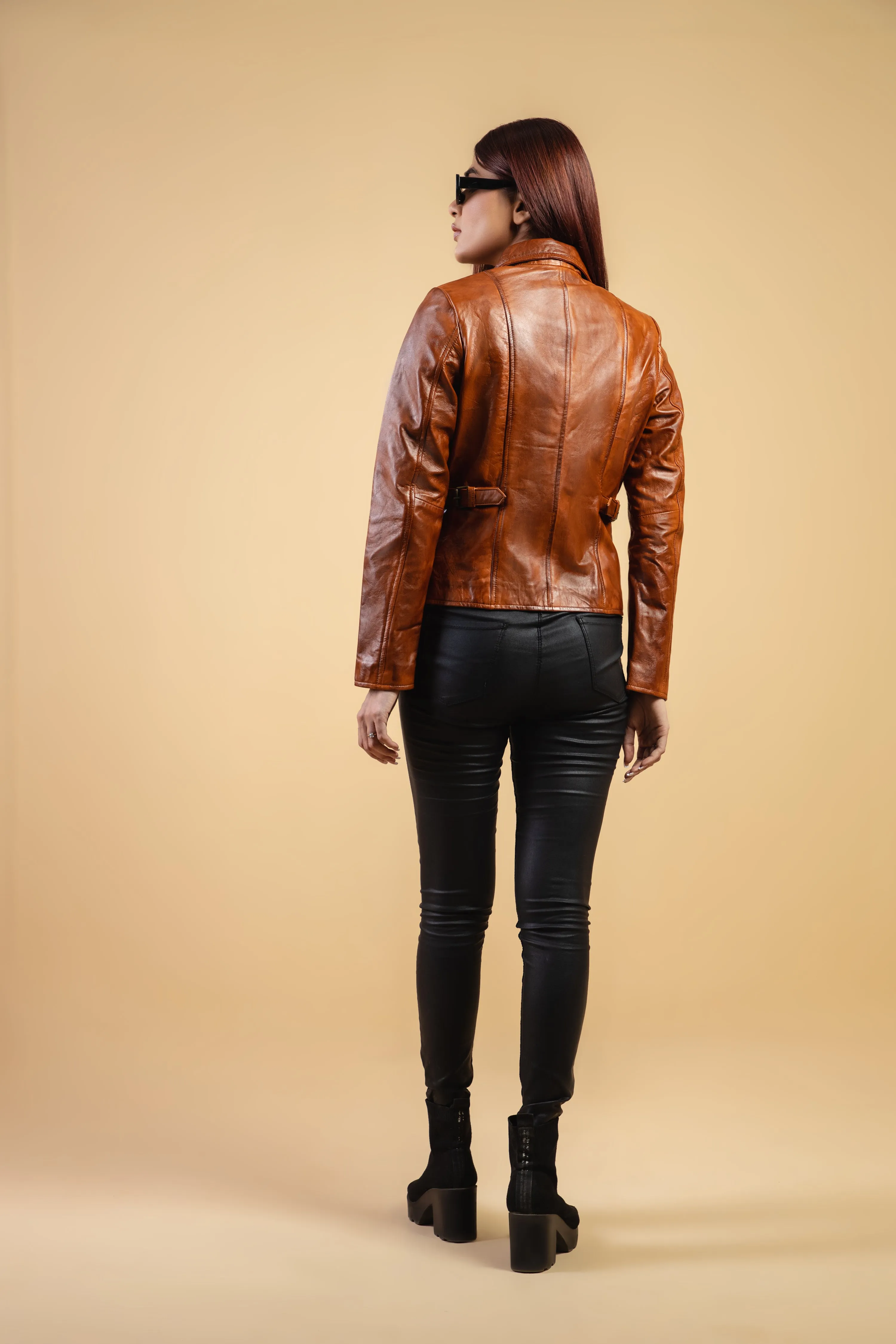 Woman Real Leather Tan Brown Lambskin Leather Jacket