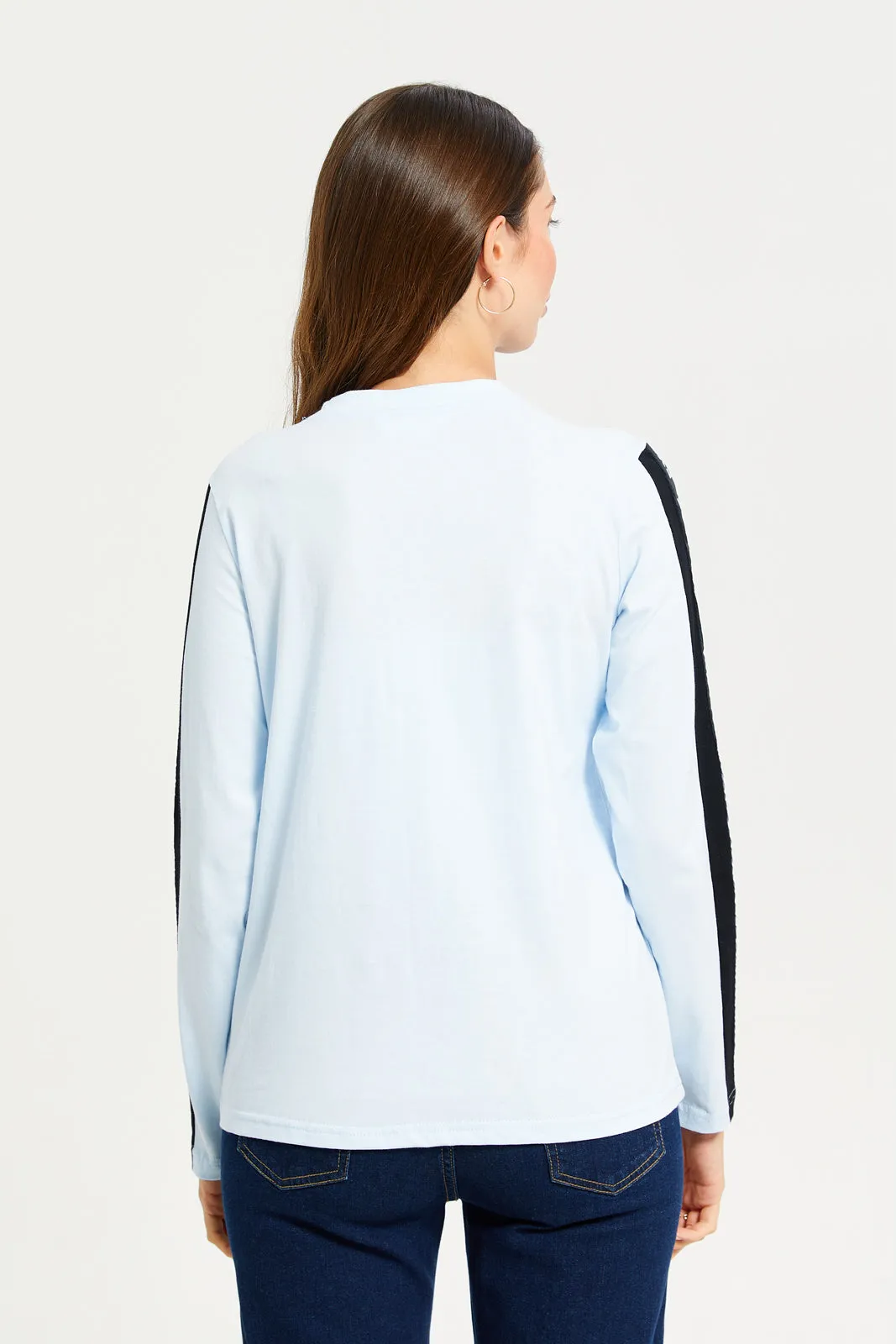 Women Blue Long Sleeves T-shirt