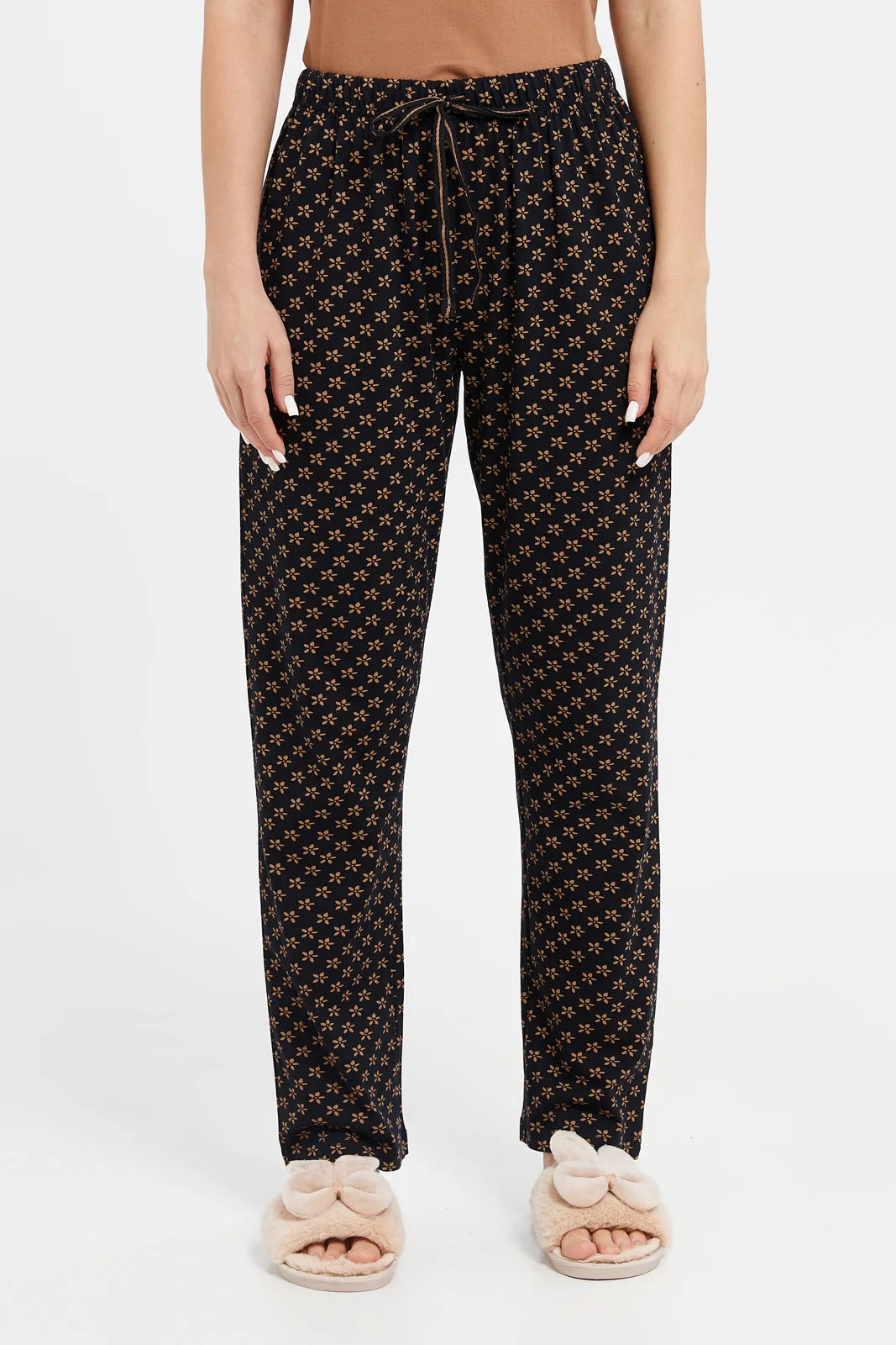 Women Brown And Black Printed Pyjama Set (2 Piece)