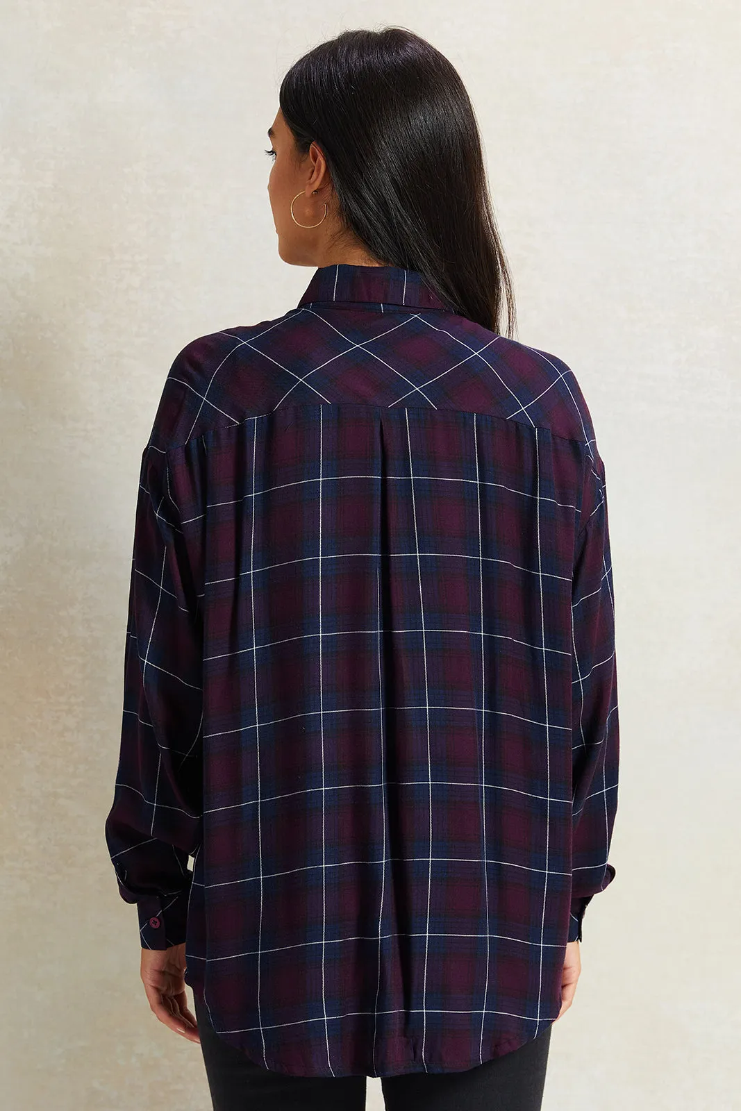 Women Navy Fluid Checkered Shirt