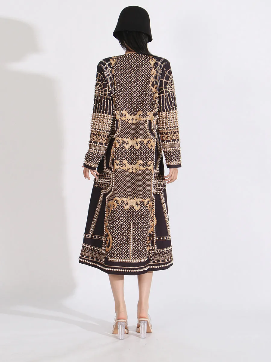 Women Peral Designer Trench Long Sleeve Chic Formal Coat