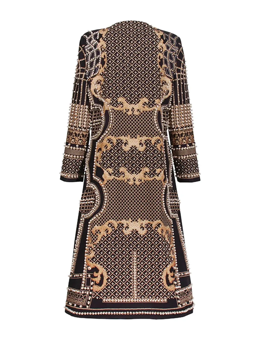 Women Peral Designer Trench Long Sleeve Chic Formal Coat