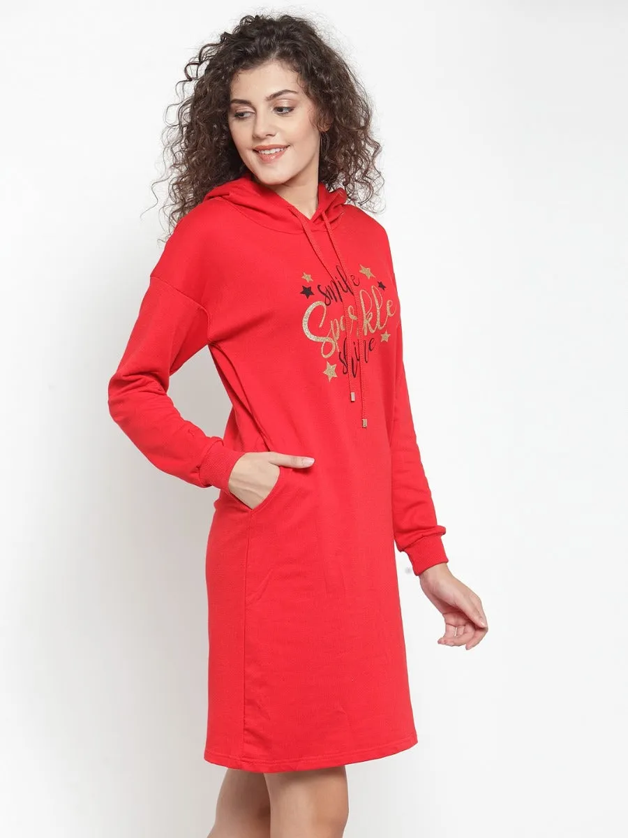 Women Solid Red Hood Tunic