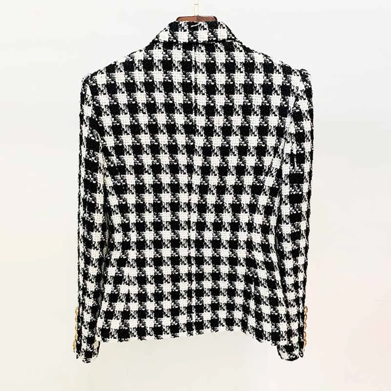 Women's double breasted black and white houndstooth blazer jacket