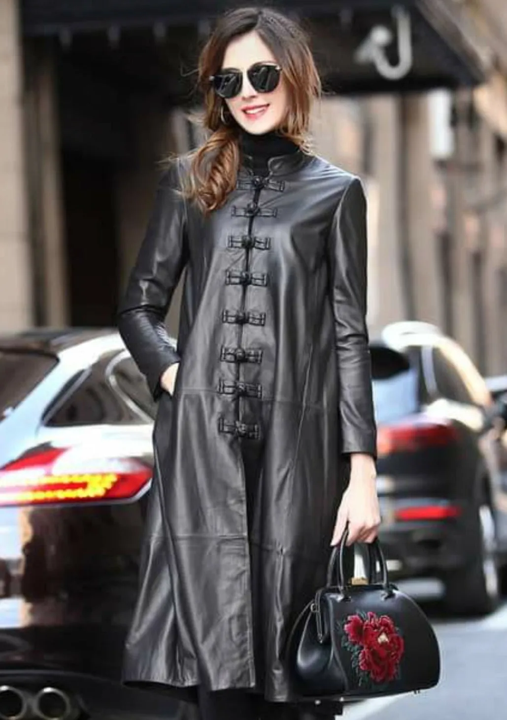 Women's Leather Trench Coat