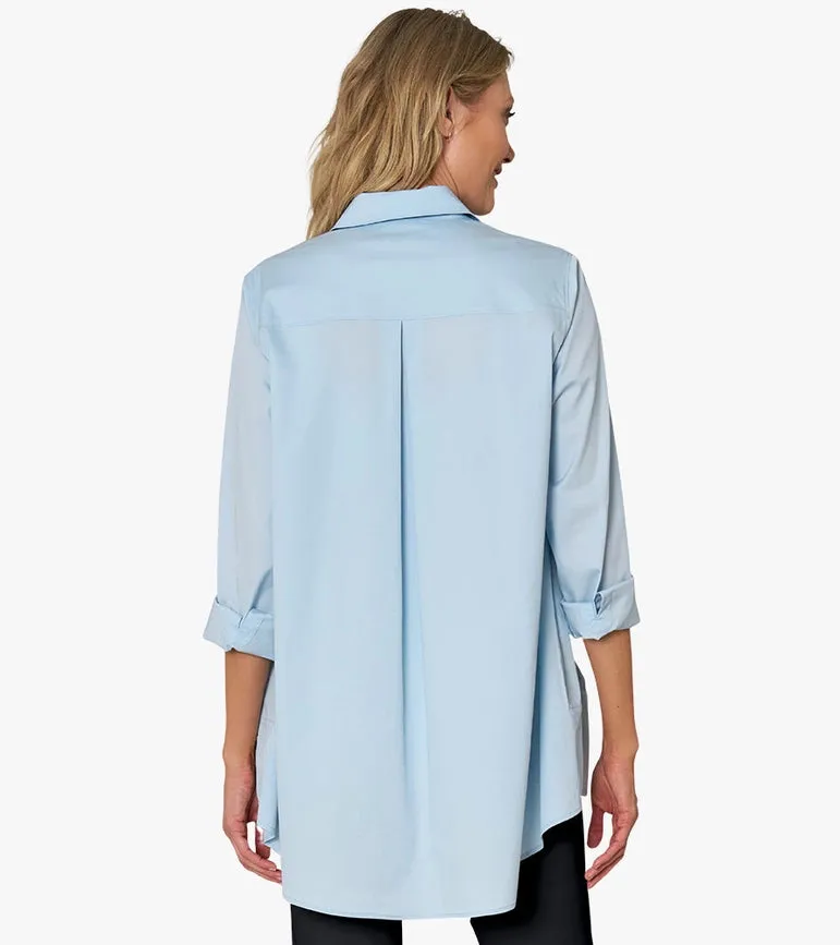Women's Long Sleeve A-Line Button Front Prime Time Tunic CHAMBRAY