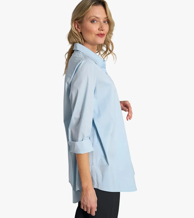 Women's Long Sleeve A-Line Button Front Prime Time Tunic CHAMBRAY