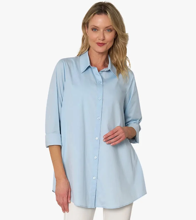 Women's Long Sleeve A-Line Button Front Prime Time Tunic CHAMBRAY