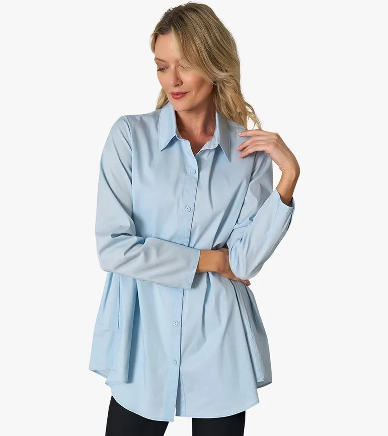 Women's Long Sleeve A-Line Button Front Prime Time Tunic CHAMBRAY