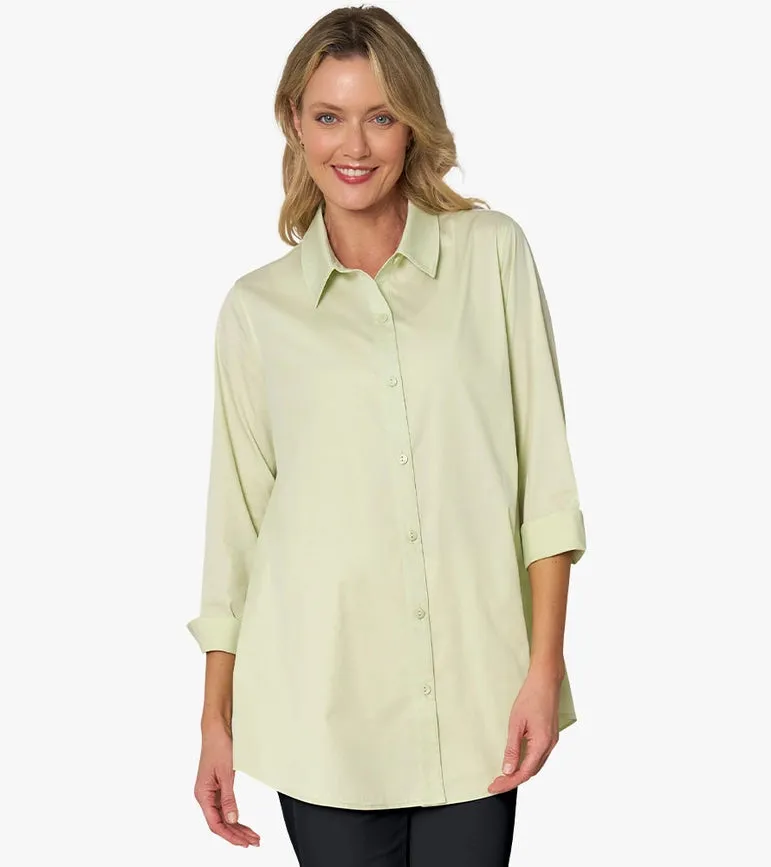 Women's Long Sleeve A-Line Button Front Prime Time Tunic CUCUMBER