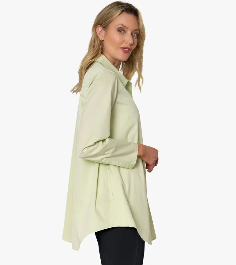 Women's Long Sleeve A-Line Button Front Prime Time Tunic CUCUMBER