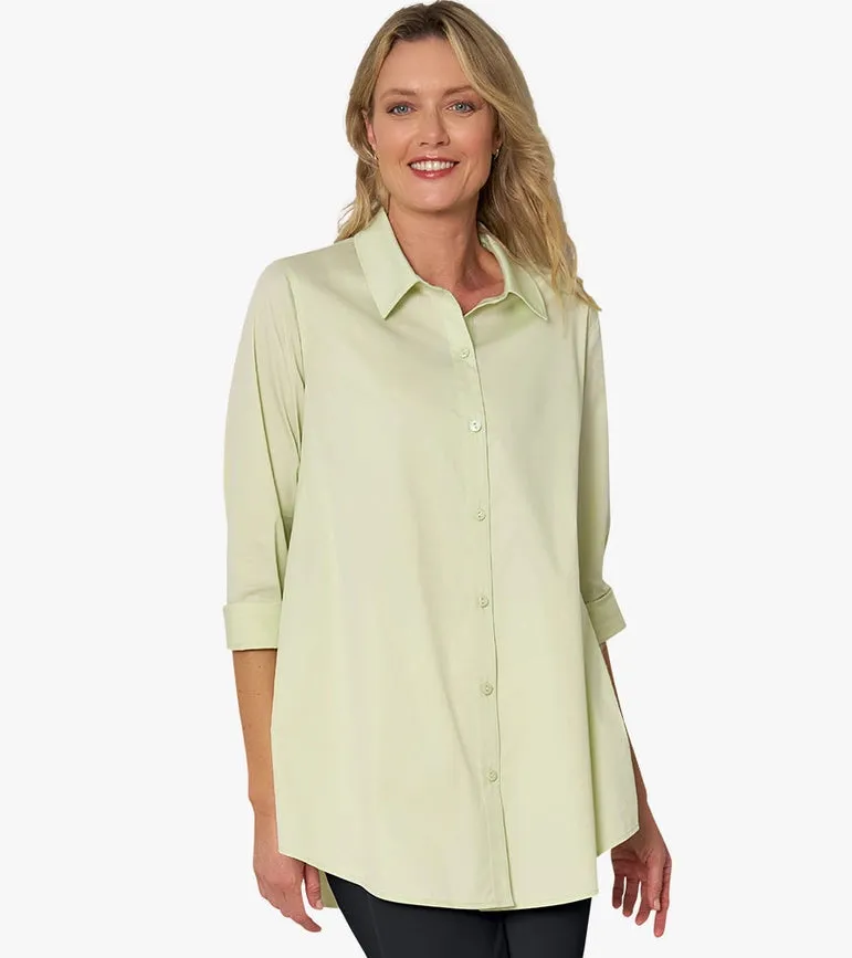Women's Long Sleeve A-Line Button Front Prime Time Tunic CUCUMBER