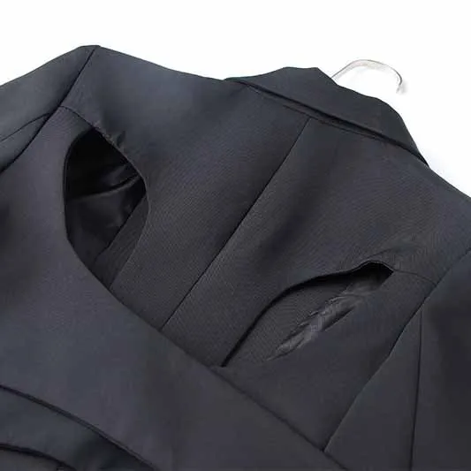 Women's Long Sleeve Lapel Backless Hollow Out Blazer