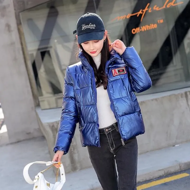 Women's Winter Casual Padded Shiny Waterproof Short Parka
