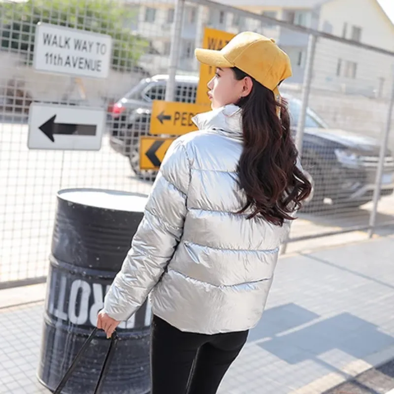 Women's Winter Casual Padded Shiny Waterproof Short Parka