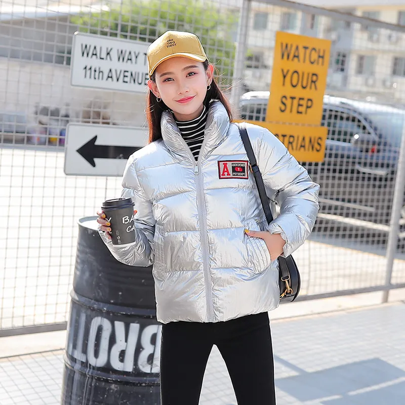 Women's Winter Casual Padded Shiny Waterproof Short Parka