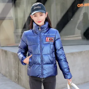 Women's Winter Casual Padded Shiny Waterproof Short Parka