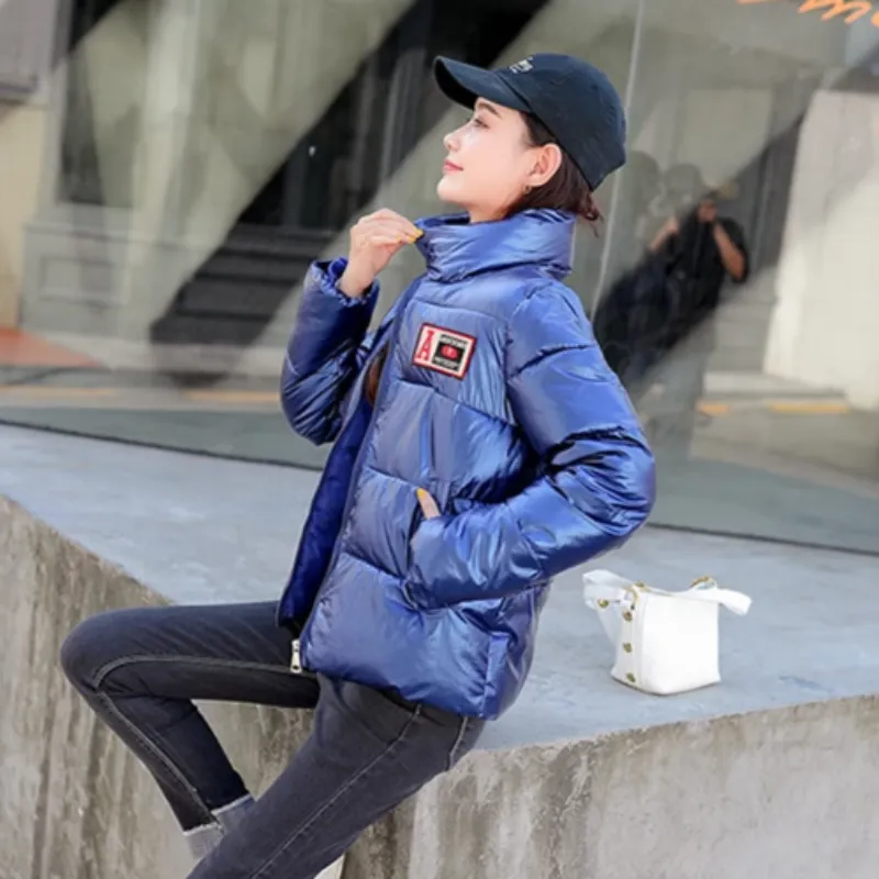 Women's Winter Casual Padded Shiny Waterproof Short Parka