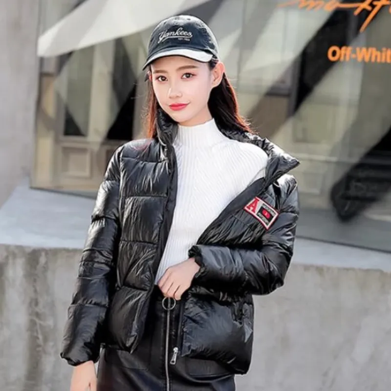 Women's Winter Casual Padded Shiny Waterproof Short Parka