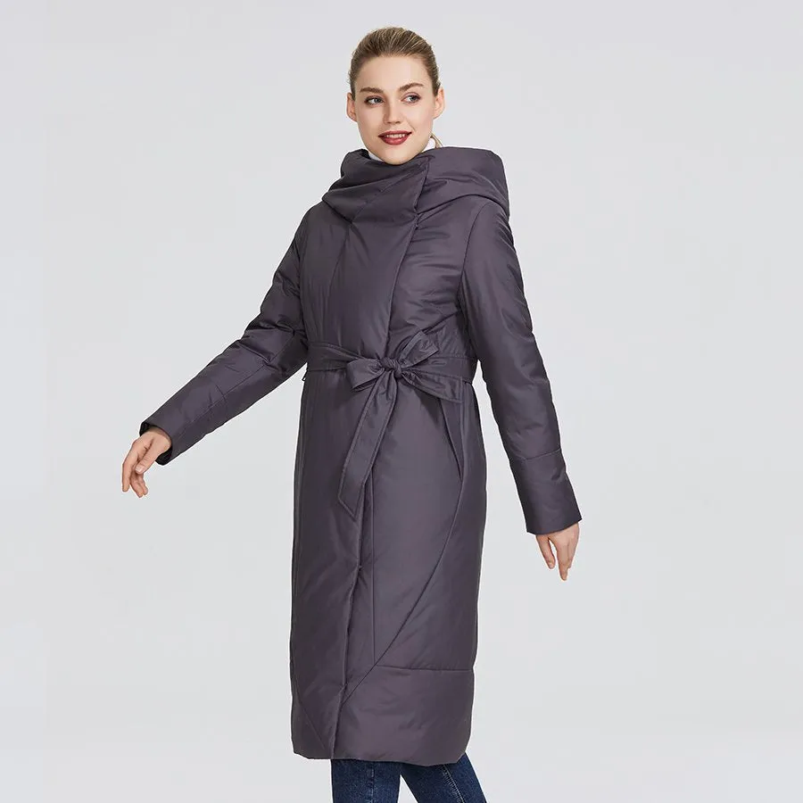 Women's Winter Hooded Thick Parka With Belt