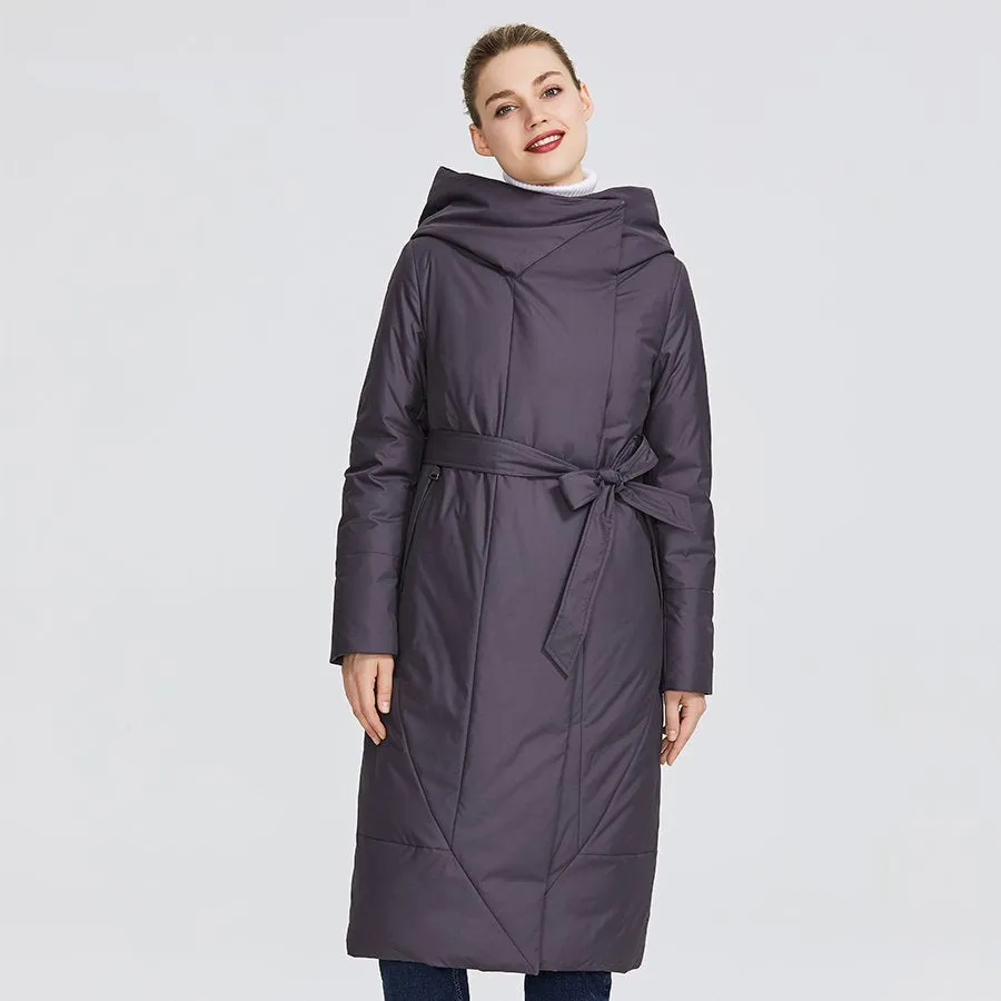 Women's Winter Hooded Thick Parka With Belt
