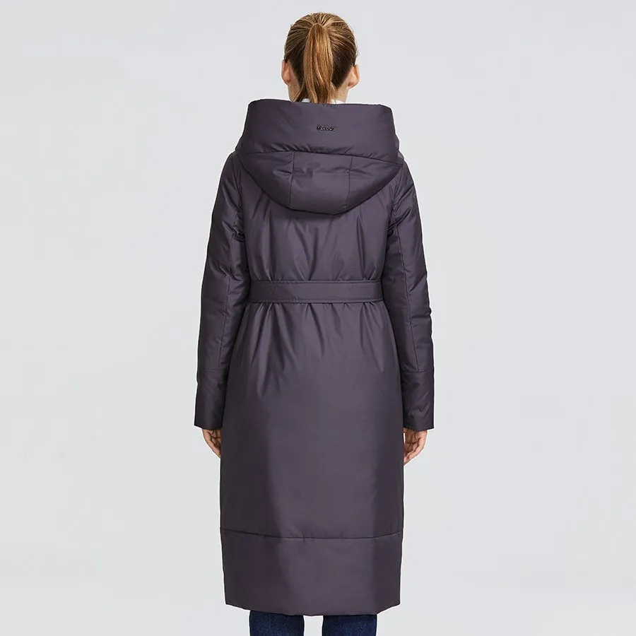 Women's Winter Hooded Thick Parka With Belt