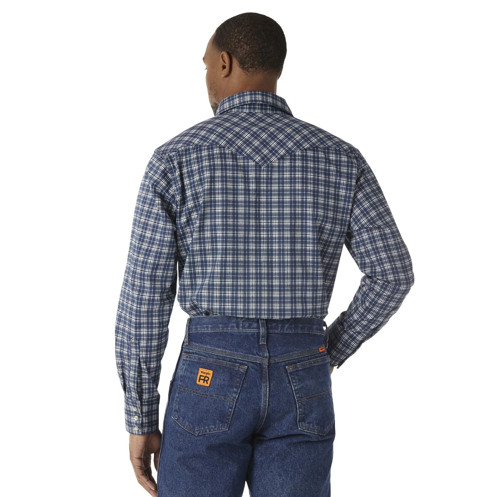 Wrangler, FR Flame Resistant Long Sleeve Work Snap Shirt, FR1122BW, Navy Plaid