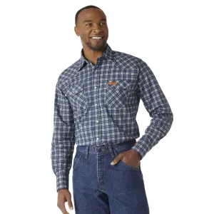 Wrangler, FR Flame Resistant Long Sleeve Work Snap Shirt, FR1122BW, Navy Plaid