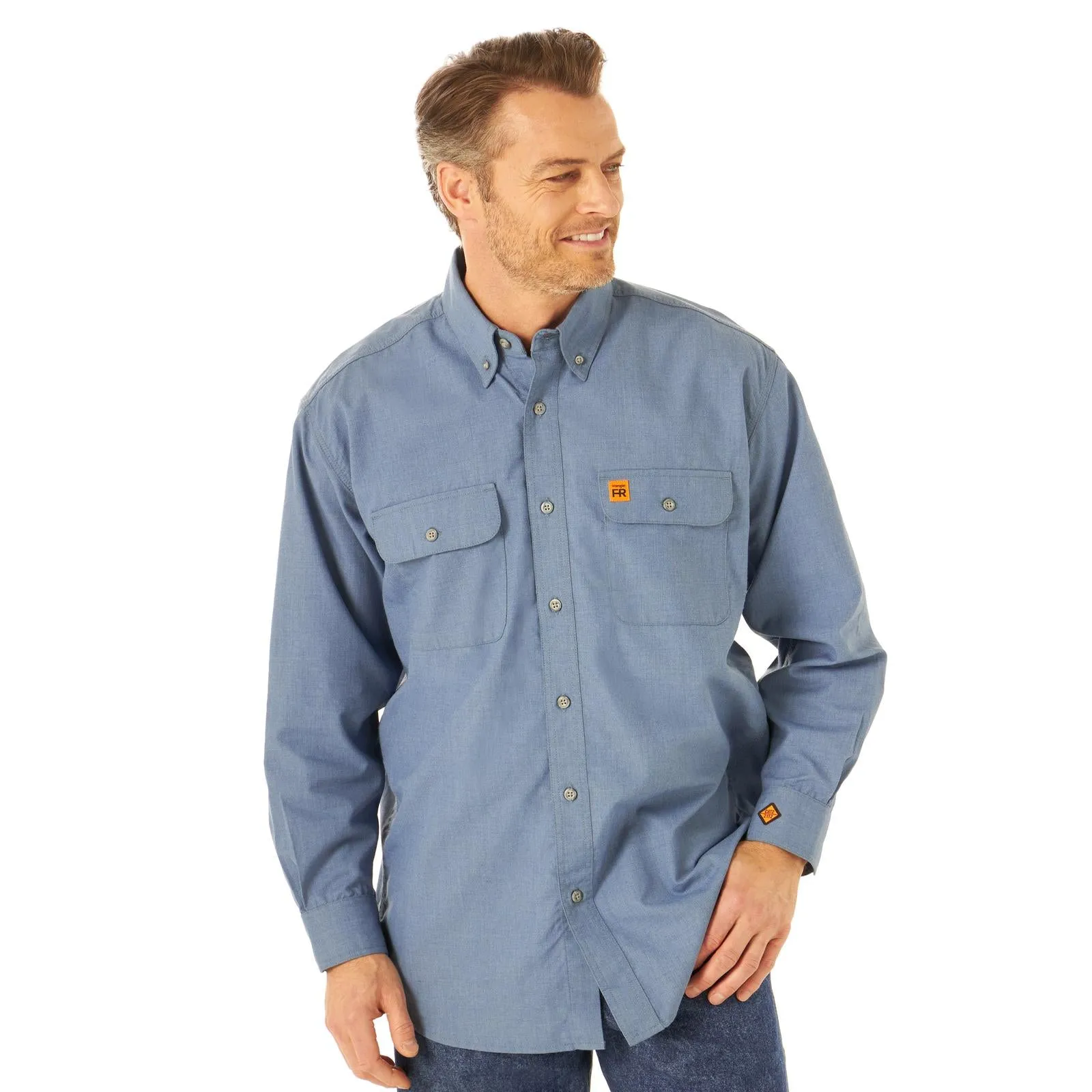 Wrangler FR FR Flame Resistant Twill Workshirt, FR3W01, Grey, Khaki, Navy, Light Blue