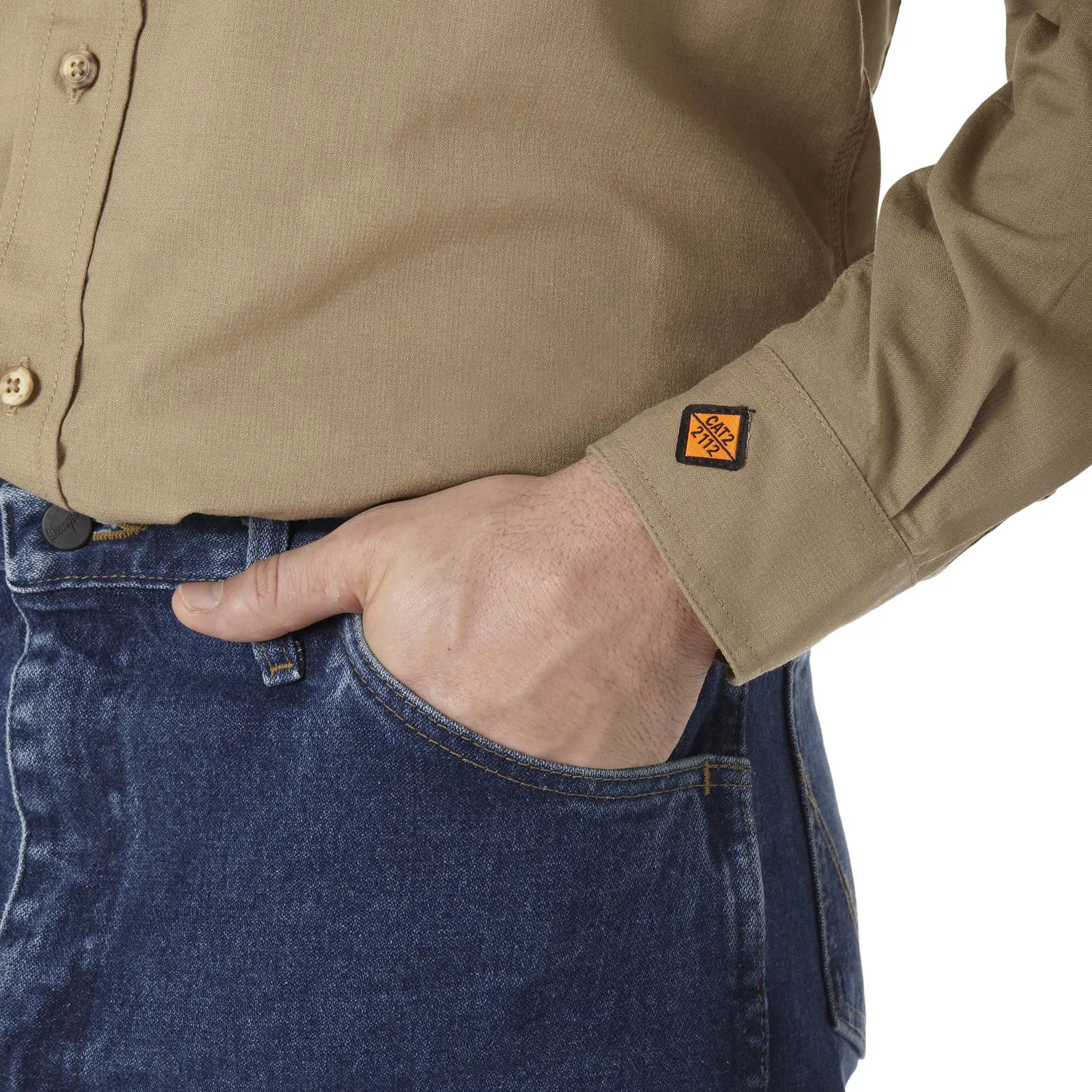 Wrangler FR FR Flame Resistant Twill Workshirt, FR3W01, Grey, Khaki, Navy, Light Blue