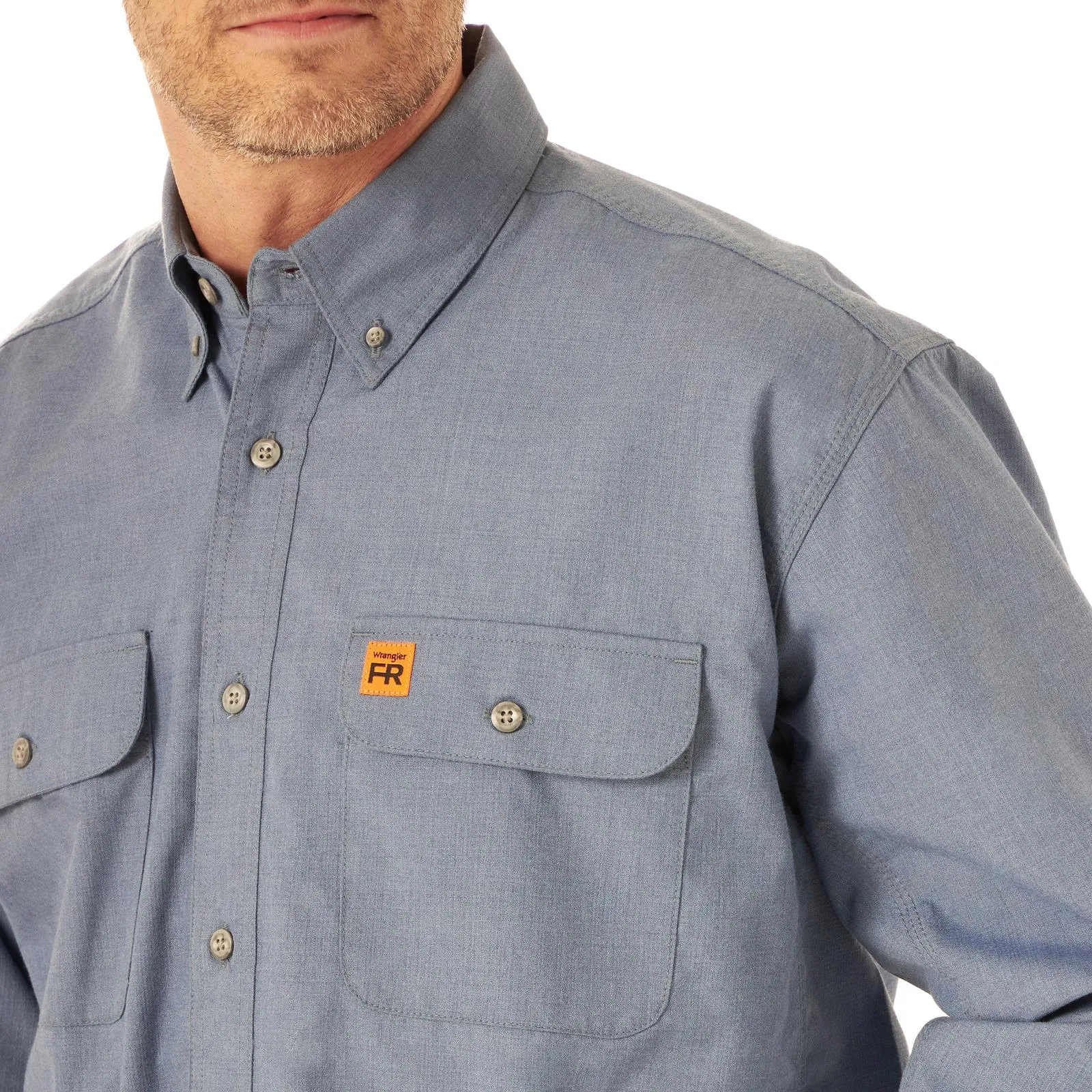Wrangler FR FR Flame Resistant Twill Workshirt, FR3W01, Grey, Khaki, Navy, Light Blue