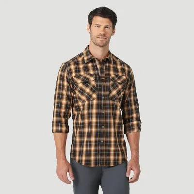 Wrangler Men's Utility Shirt Long Basic Adjustable Sleeves Hidden Zip