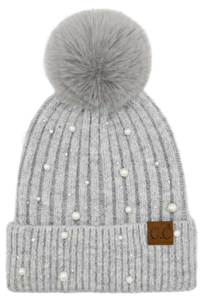 Yana Pearl Grey Pom Hat