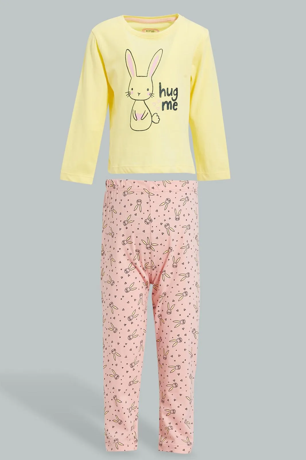Yellow And Pink Bunny Pyjama Set For Baby Girls (2 Piece)