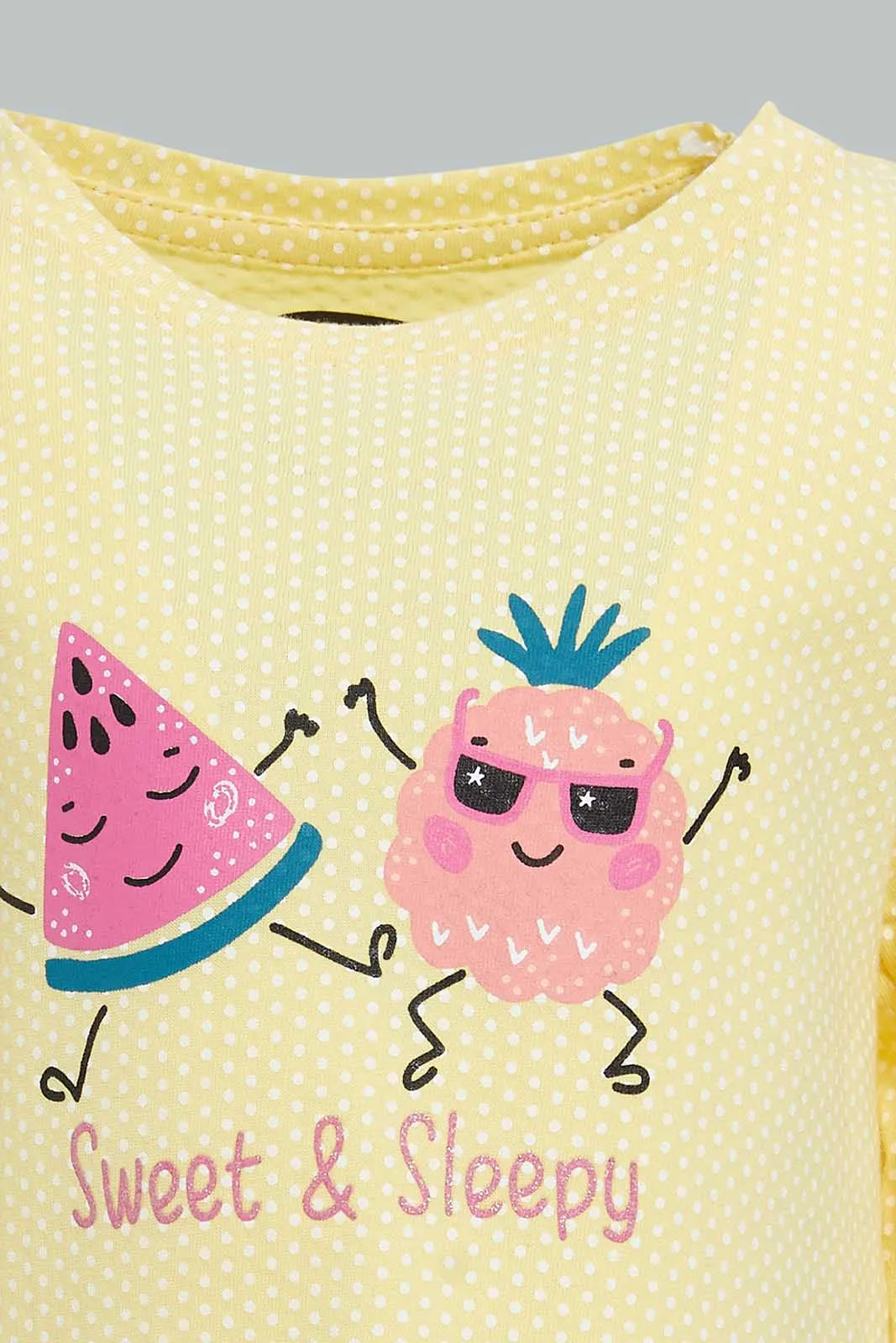 Yellow Sweet And Sleepy Pyjama Set For Baby Girls (2 Piece)