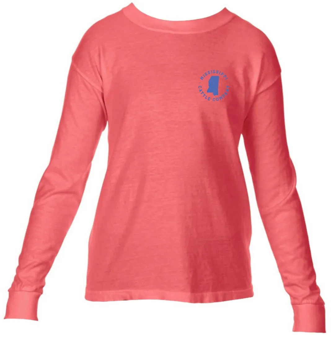 Youth YTHMSCATTLELS-3 Mississippi Cattle Company Neon Orange Long Sleeve Comfort Color T-Shirt