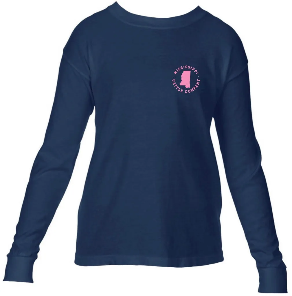Youth YTHMSCATTLELS-5 Mississippi Cattle Company Navy Long Sleeve Comfort Color T-Shirt