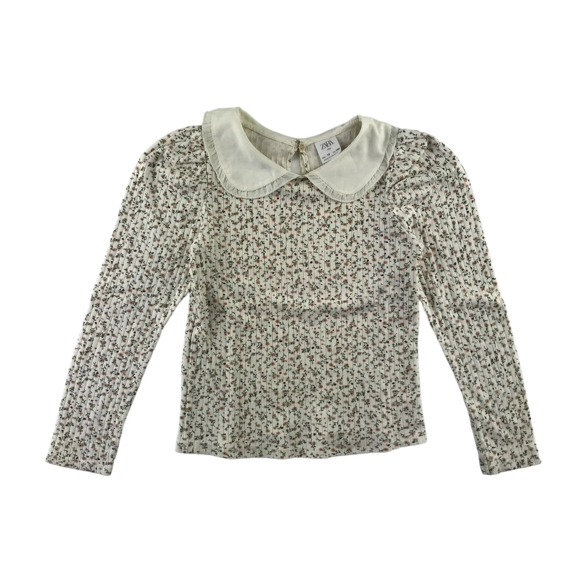 Zara t-shirt 9-10 years white floral printed with frilled collar