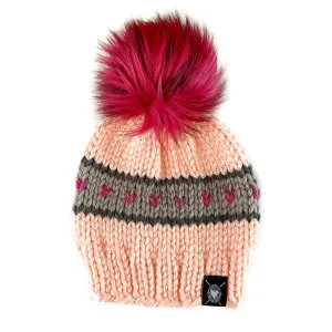 Zero Waste : Stripes   Tiny Hearts Faux Fur Pom-Pom Beanie(wool free)