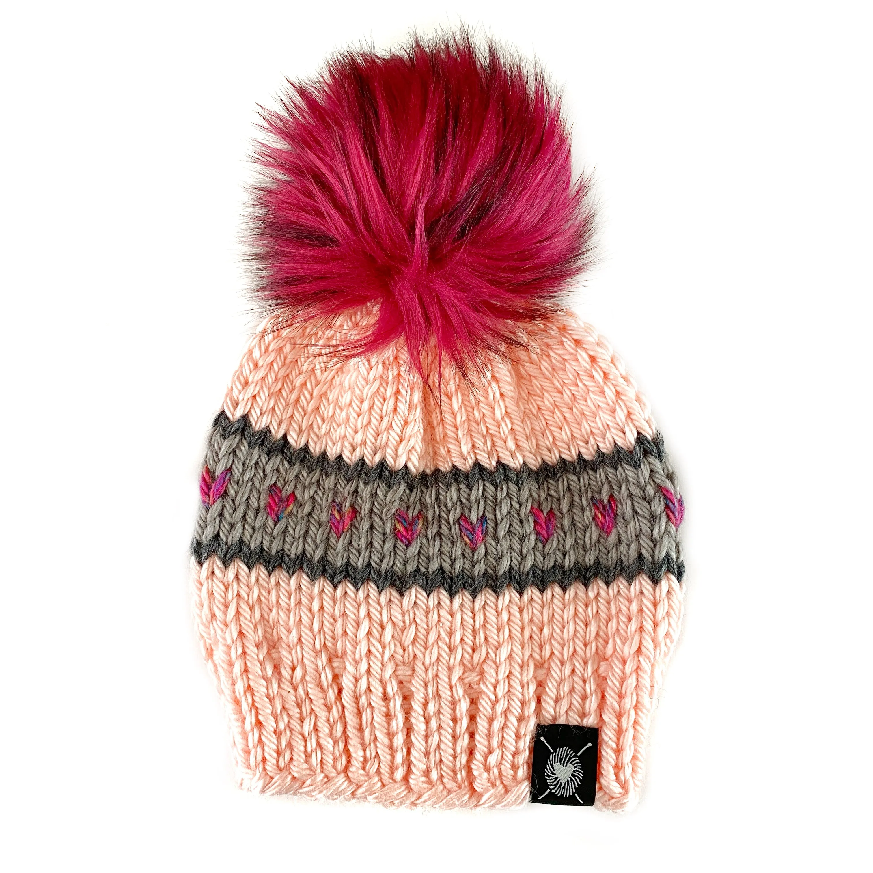 Zero Waste : Stripes   Tiny Hearts Faux Fur Pom-Pom Beanie(wool free)